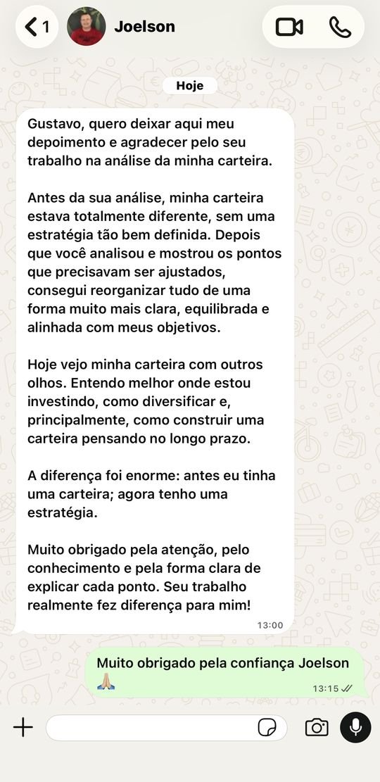 Print da conversa no WhatsApp com o depoimento de Joelson